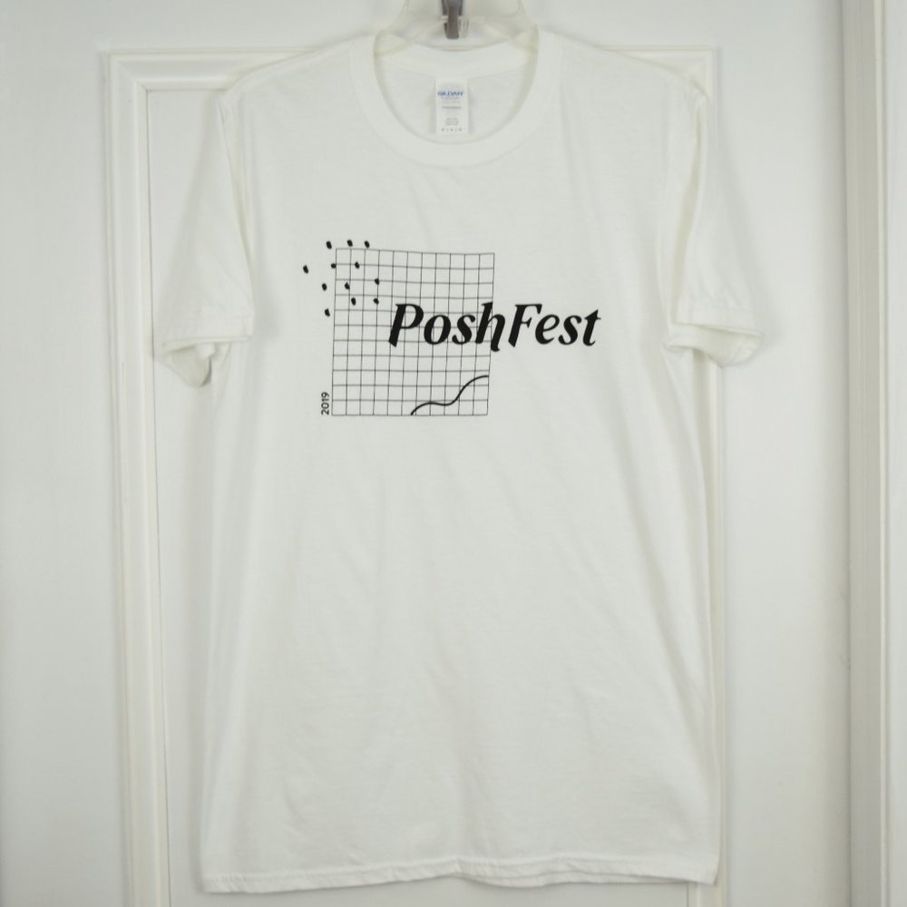 2019 PoshFest Poshmark T Shirt Women Medium White Black New Short Sleeve